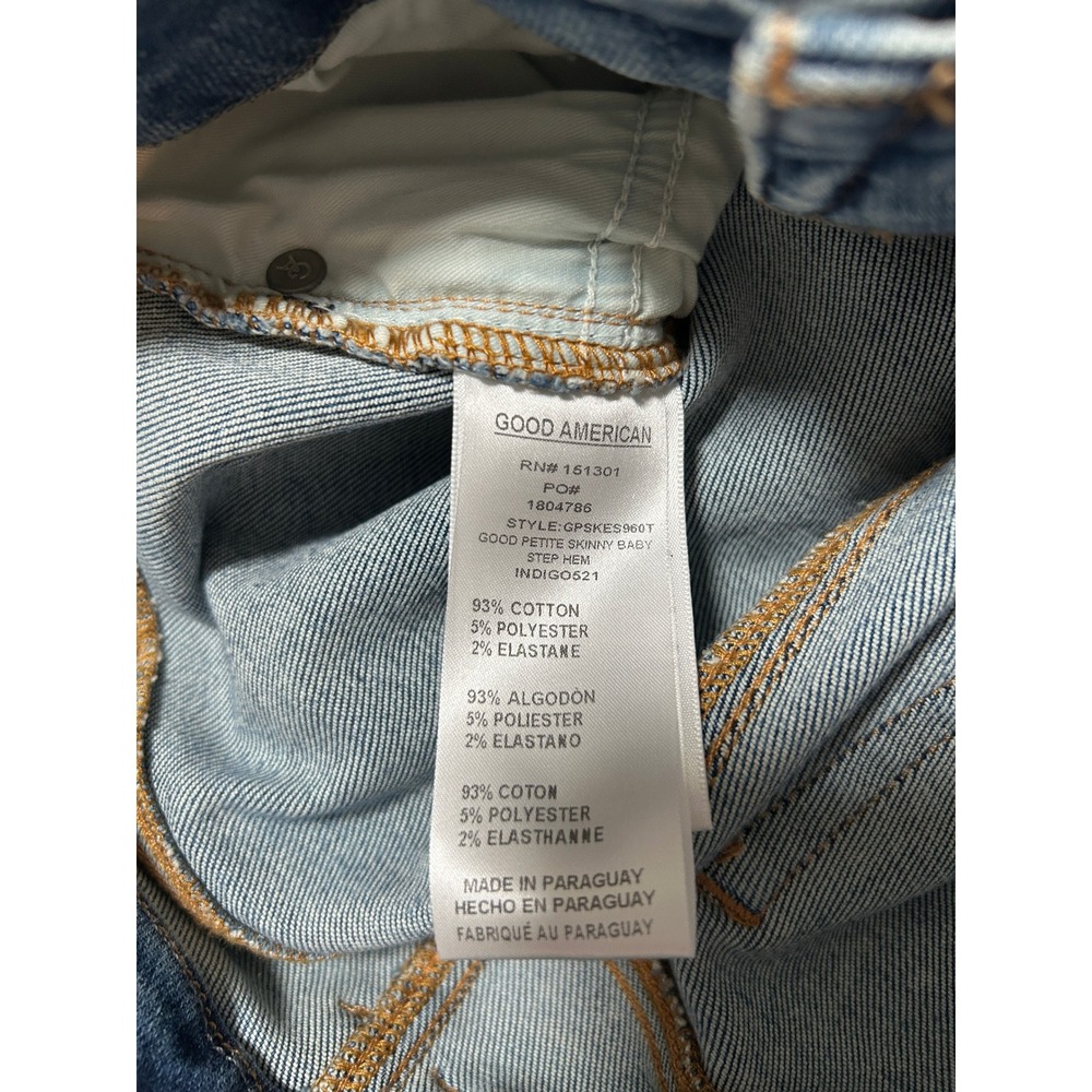 Good American Womens Petite Skinny Jeans Mid Rise Distressed Blue Denim Sz 6/28 - Picture 9 of 9
